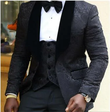 Black Jacquard Jacket Men Suit Slim Fit Blazer