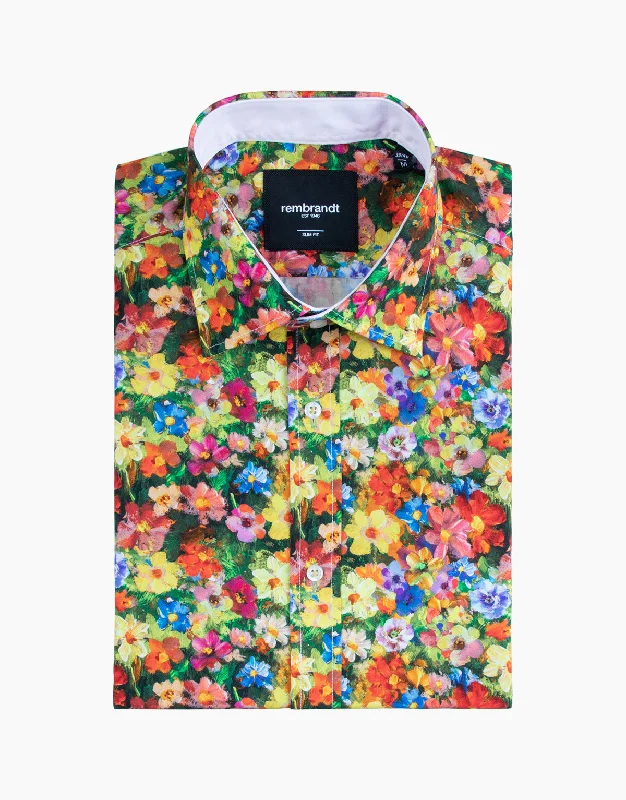 Barbican Yellow Painted Floral Print Shirt