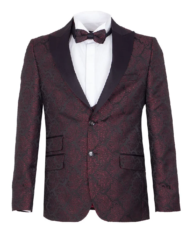 Burgundy Paisley Contrasting Lapel Blazer & Waistcoat