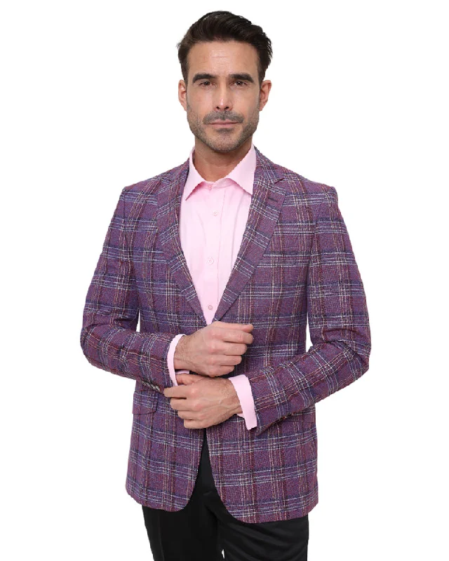 Burgundy Prince Of Wales Check Mens Blazer