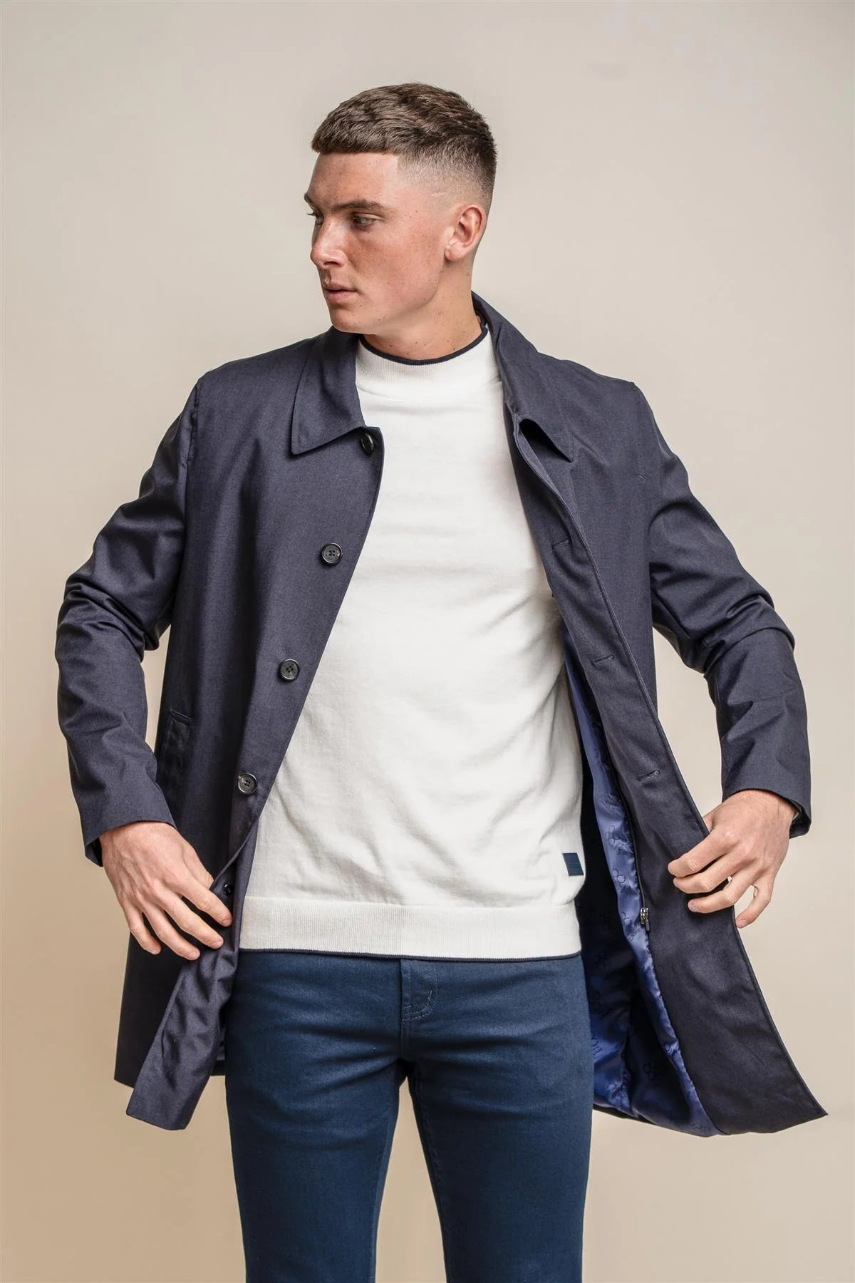 Cavani Brando Mac Coat in Navy