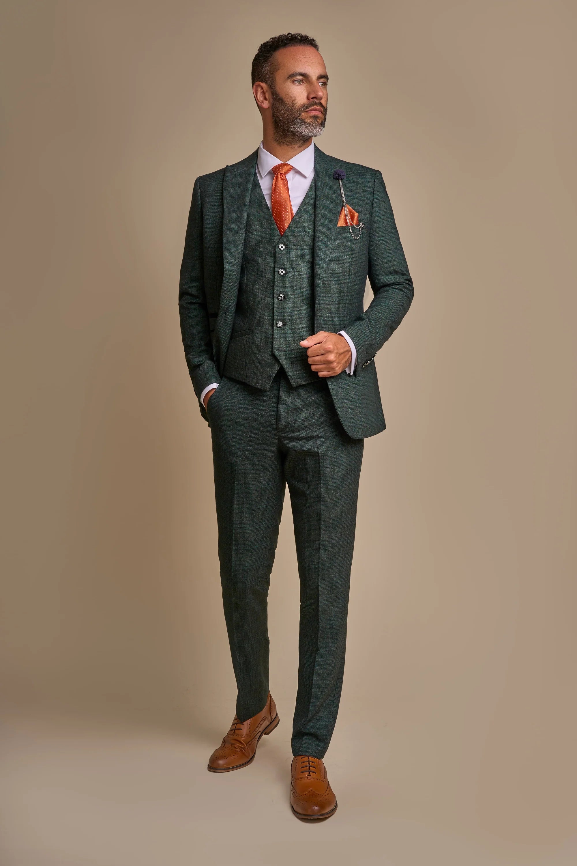 Cavani Caridi Olive Check Three Piece Suit