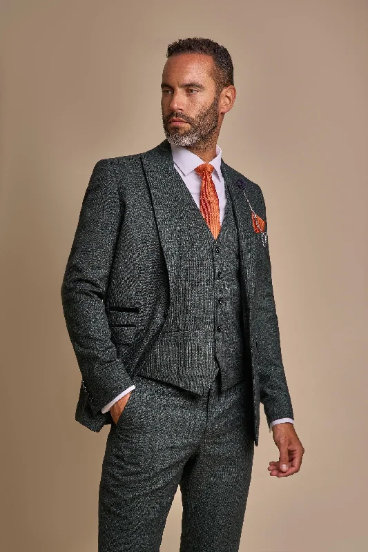 Cavani Caridi Olive Check Three Piece Suit