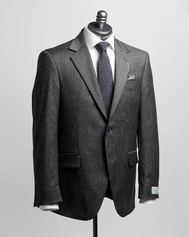 Grey & Black Stretch Super 110's Wool Prince Of Wales Suit