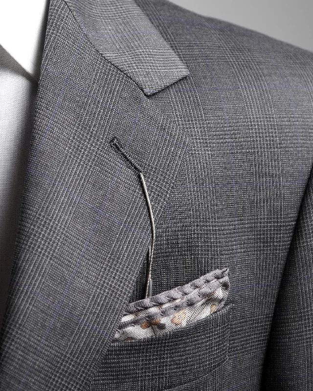 Grey & Black Stretch Super 110's Wool Prince Of Wales Suit