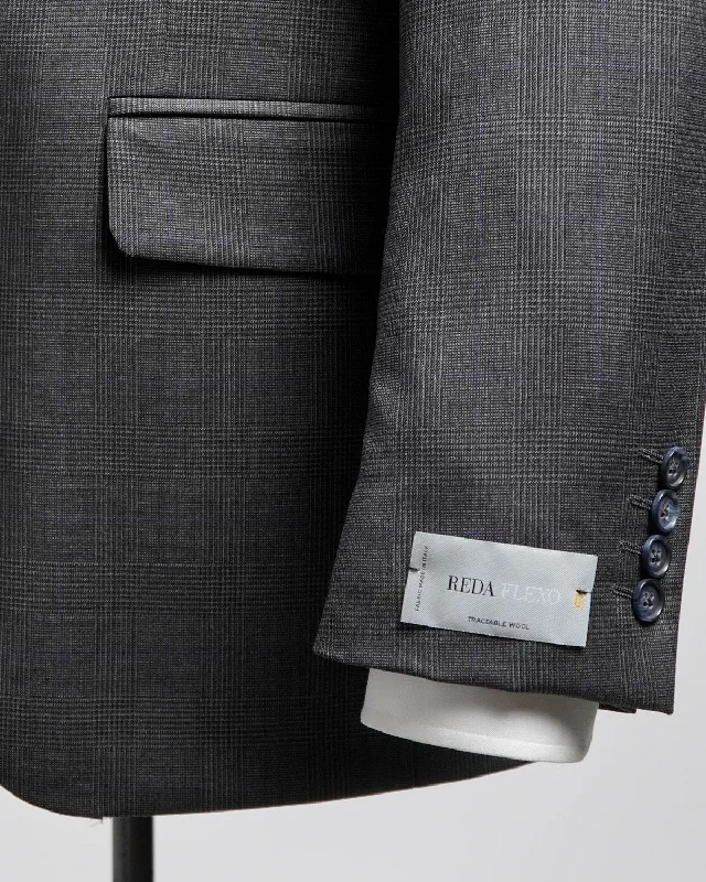 Grey & Black Stretch Super 110's Wool Prince Of Wales Suit