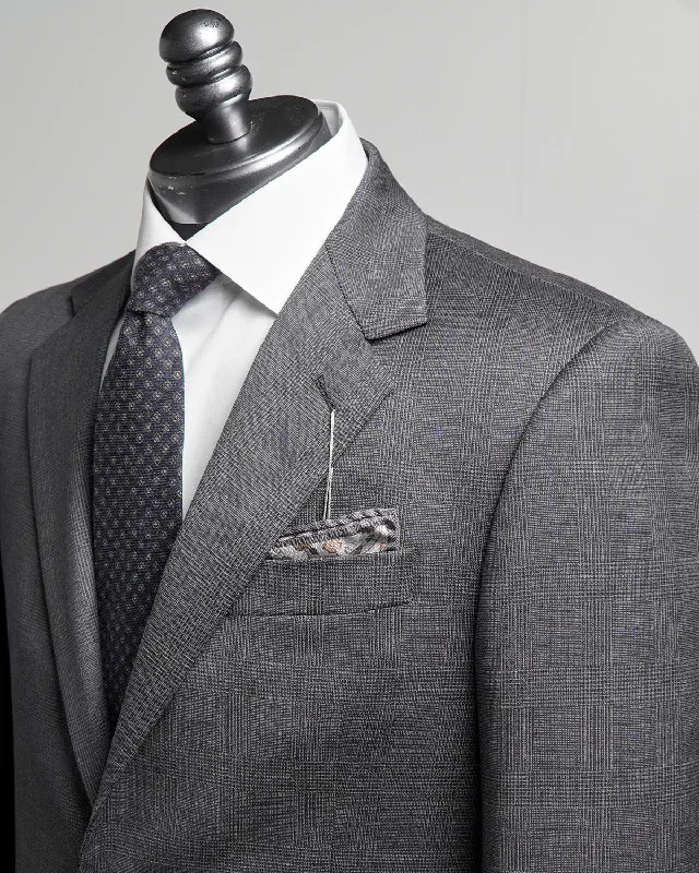 Grey & Black Stretch Super 110's Wool Prince Of Wales Suit