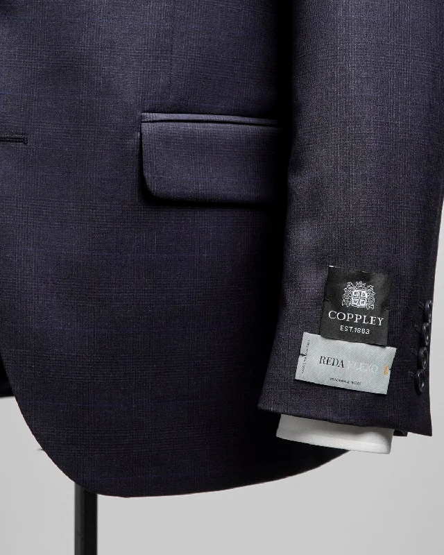 Navy & Black Stretch Super 110's Wool Prince Of Wales Suit