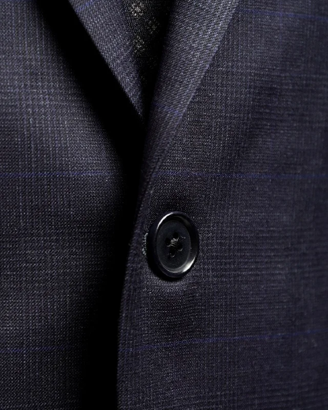 Navy & Black Stretch Super 110's Wool Prince Of Wales Suit