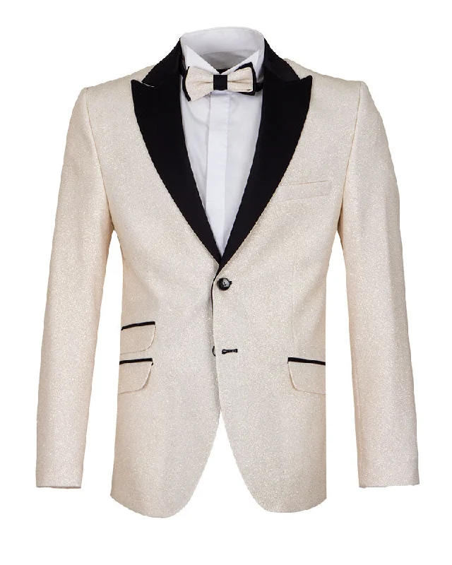 Cream Glitter Blazer with Contrasting Lapel