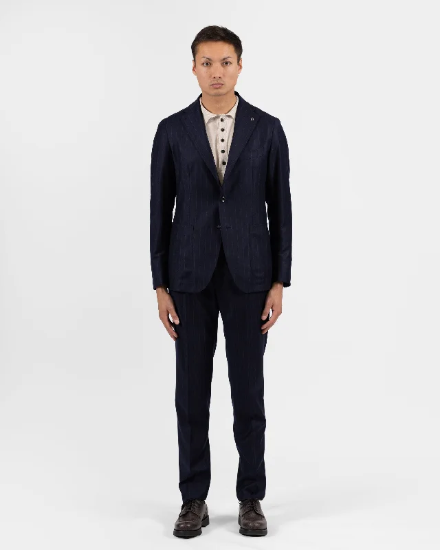 Dakar Virgin Wool Suit - Navy Blue Striped