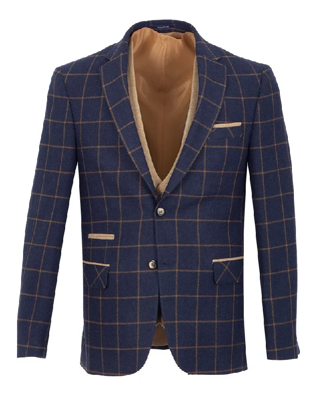 Dark Blue Prince Of Wales Check Blazer & Waistcoat