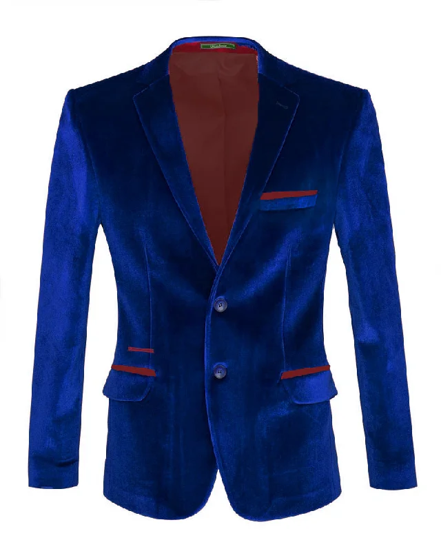 Dark Blue Velvet Feel Plain Mens Fashion Blazer