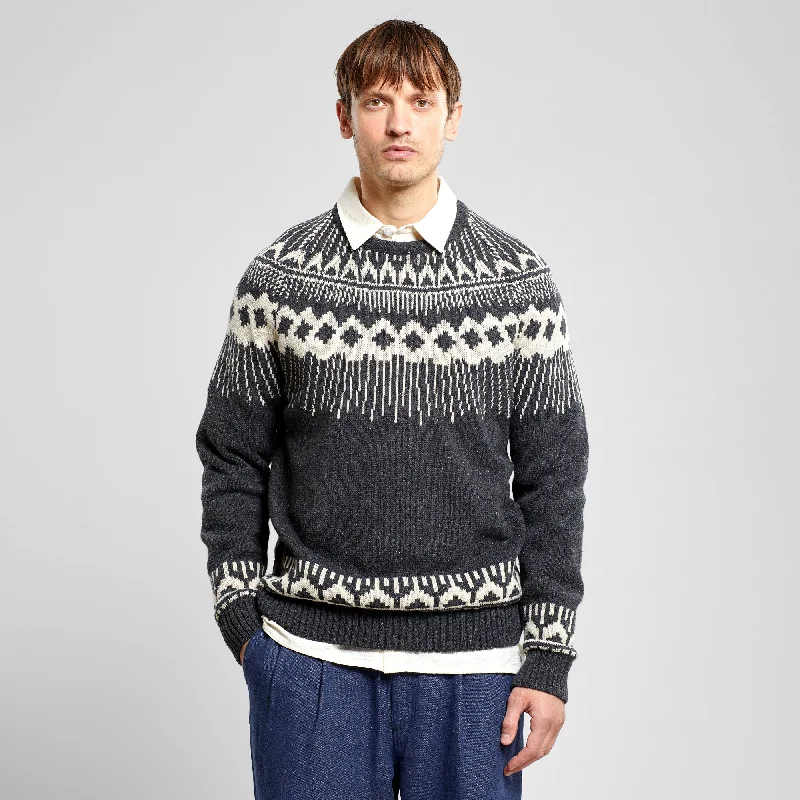 Dedicated Malung Fair Isle Wool Sweater - Dark Grey Melange