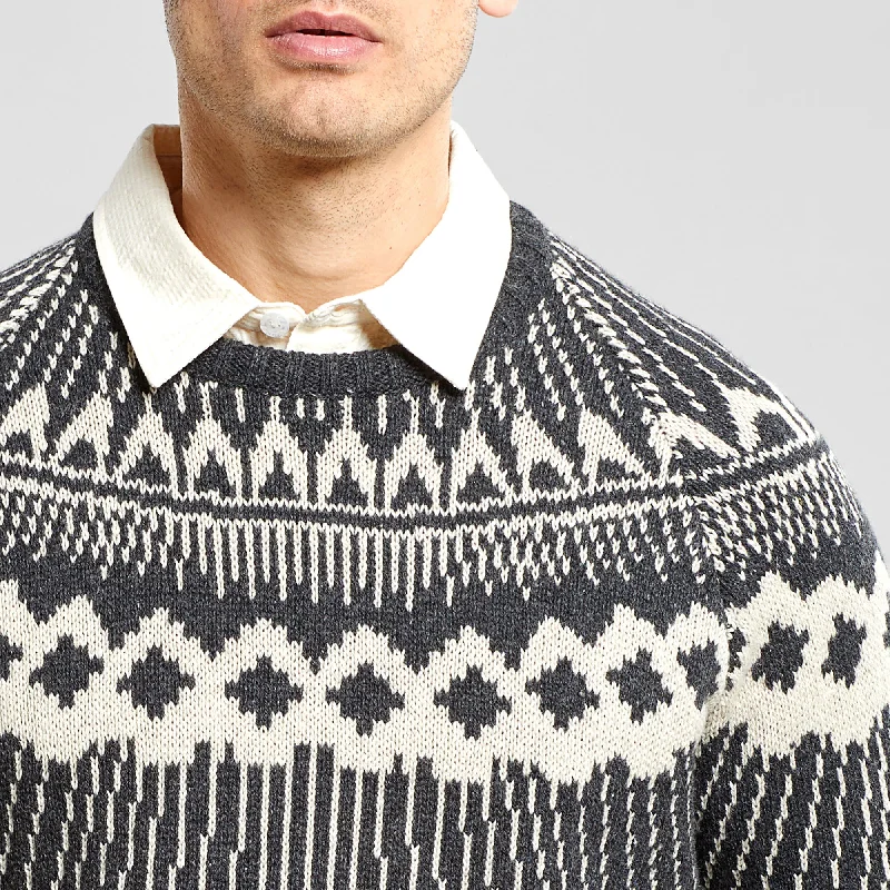 Dedicated Malung Fair Isle Wool Sweater - Dark Grey Melange