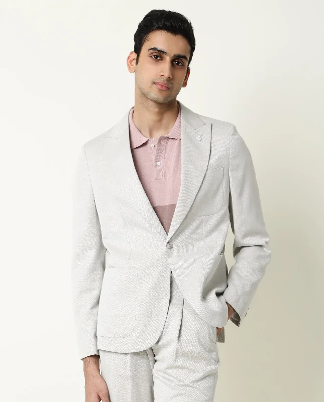 Rare Rabbit Men's Dexit Beige Polyester Viscose Fabric Peak Lapel Single Breasted Tailored Fit Textured Blazer