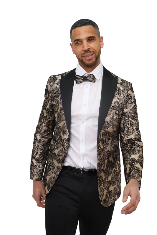 Gold Paisley Contrasting Lapel Blazer & Matching Bow Tie