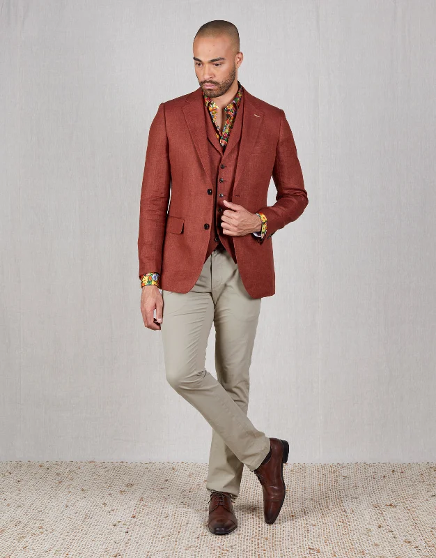 Hawker Blood Orange Herringbone Linen Blazer