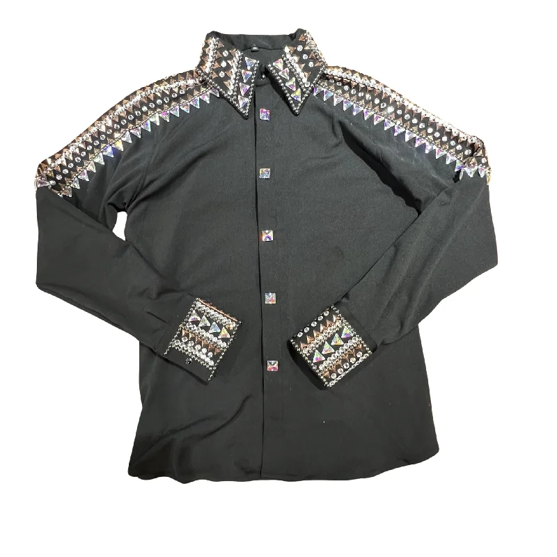 Kashani Black Royal Hyper Crystal Button-Up Zip Shirt