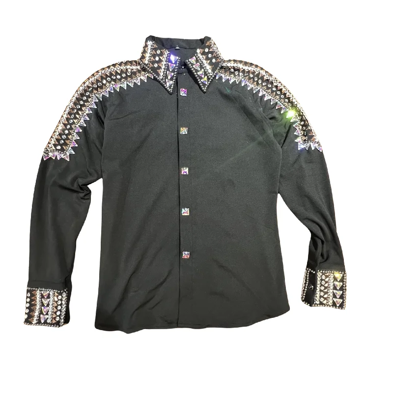 Kashani Black Royal Hyper Crystal Button-Up Zip Shirt