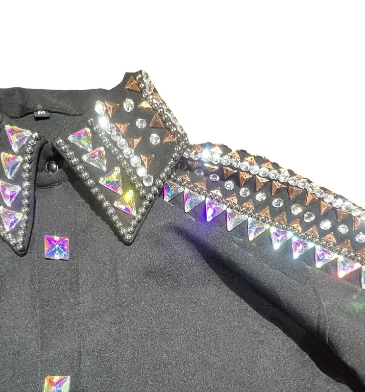 Kashani Black Royal Hyper Crystal Button-Up Zip Shirt