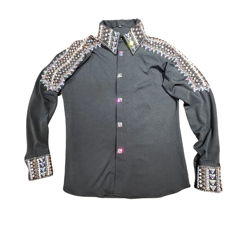 Kashani Black Royal Hyper Crystal Button-Up Zip Shirt