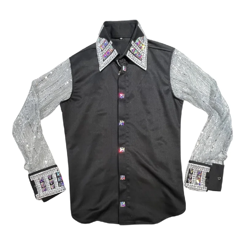 Kashani Black & Silver Royal Hyper Crystal Button-Up Zip Shirt