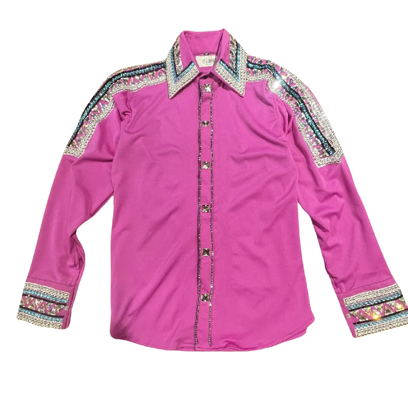 Kashani Fuchsia Pink Royal Hyper Crystal Button-Up Zip Shirt