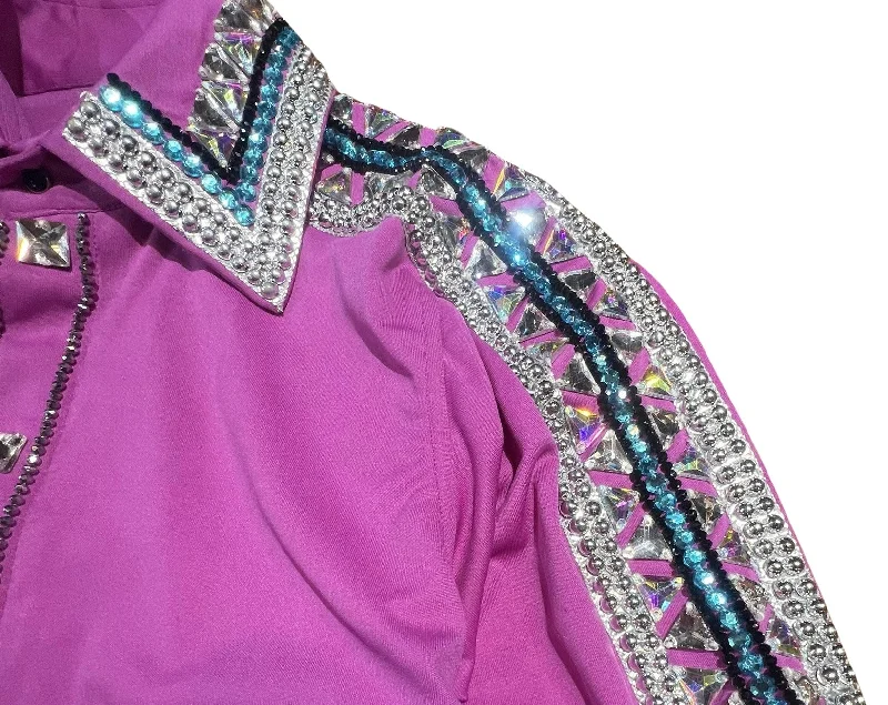 Kashani Fuchsia Pink Royal Hyper Crystal Button-Up Zip Shirt