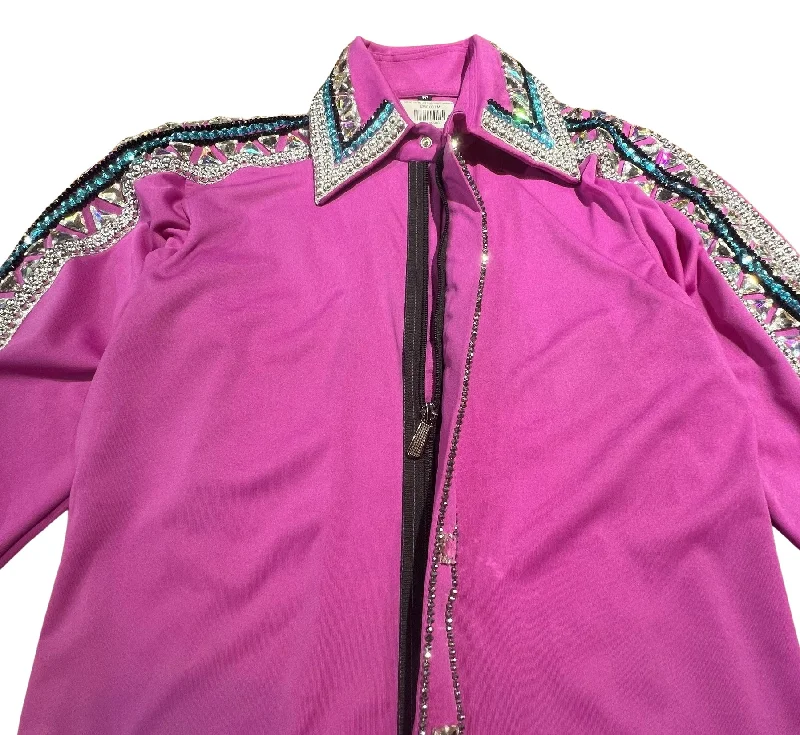 Kashani Fuchsia Pink Royal Hyper Crystal Button-Up Zip Shirt