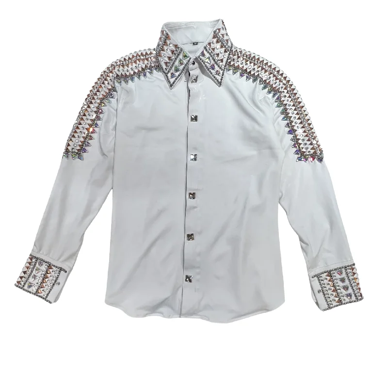 Kashani White Royal Hyper Crystal Button-Up Zip Shirt