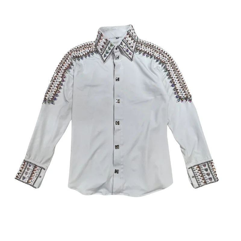 Kashani White Royal Hyper Crystal Button-Up Zip Shirt