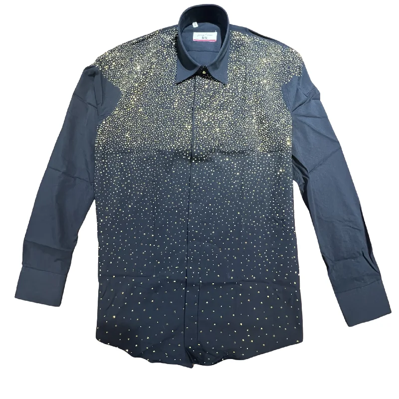 Lorenzzo Franco Black Gold Crystal Button Up Shirt