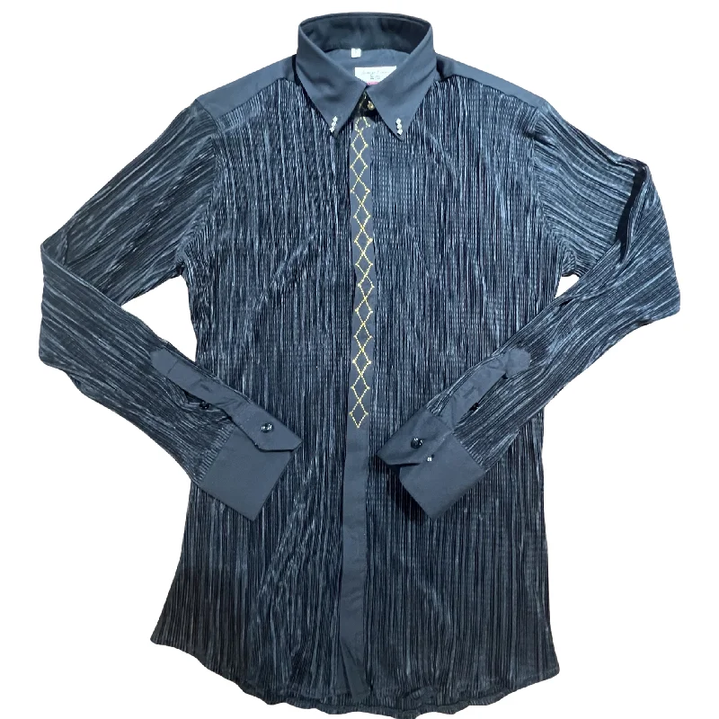 Lorenzzo Franco Pleated Gold Crystal Button Up Shirt