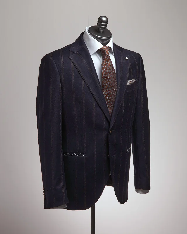 Exclusive Wool Stretch Wide Bouclé Stripe Navy Suit