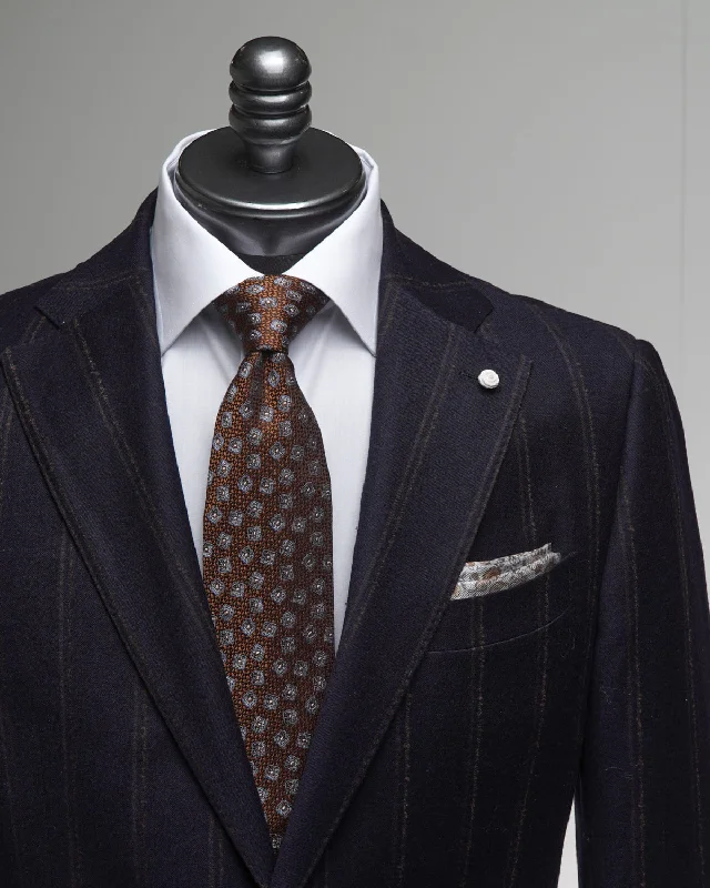 Exclusive Wool Stretch Wide Bouclé Stripe Navy Suit