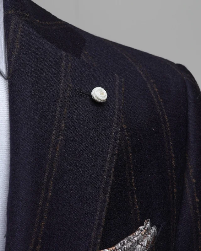 Exclusive Wool Stretch Wide Bouclé Stripe Navy Suit