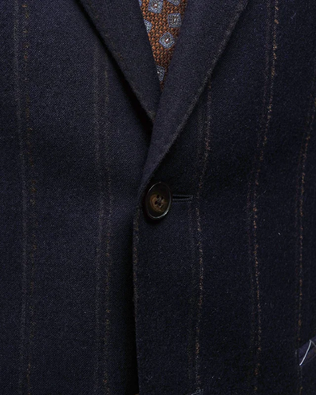 Exclusive Wool Stretch Wide Bouclé Stripe Navy Suit