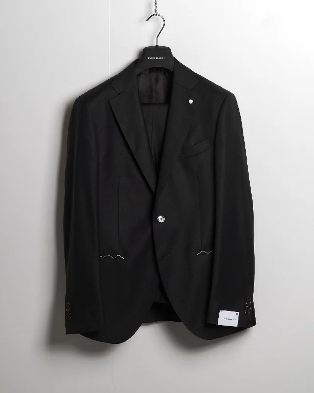 Mantua Super 130S Black All Season Solid Wool Suit