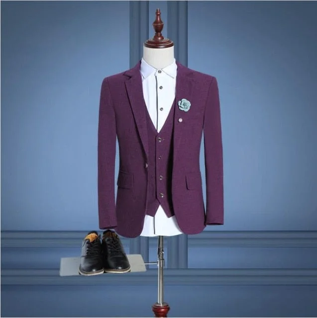 Men's Suit Slim Fit Tuxedos jacket Vest Pants