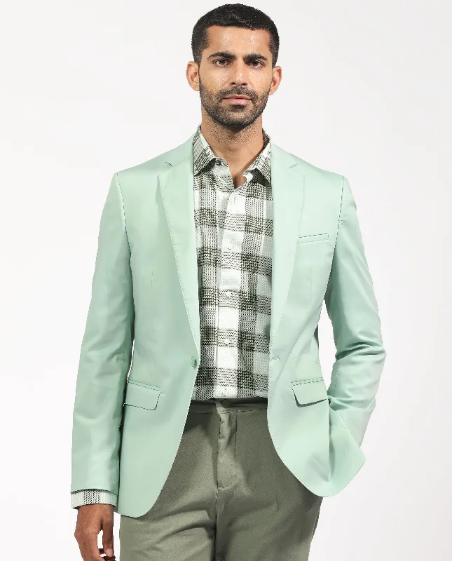 Rare Rabbit Men's Peyton Pastel Green Polyester Viscose Fabric Notch Lapel Single Breasted Tailored Fit Solid Blazer