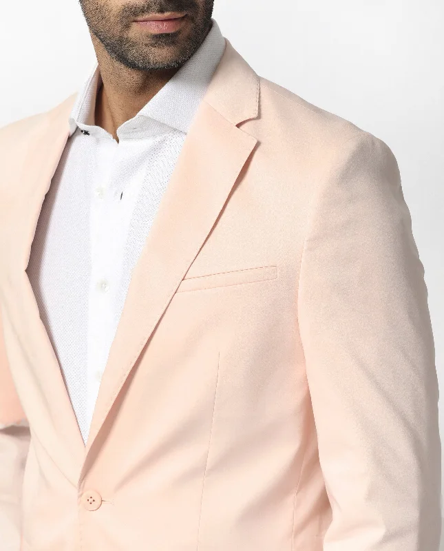 Rare Rabbit Men's Peyton Pastel Pink Polyester Viscose Fabric Notch Lapel Single Breasted Tailored Fit Solid Blazer