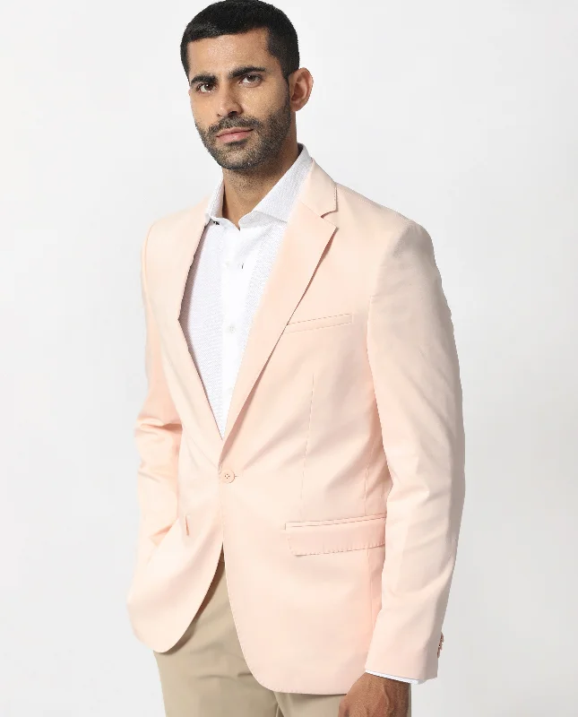 Rare Rabbit Men's Peyton Pastel Pink Polyester Viscose Fabric Notch Lapel Single Breasted Tailored Fit Solid Blazer