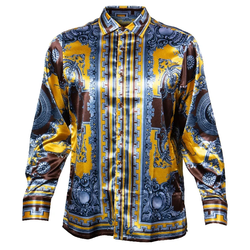 Prestige Canary Royal Greek Key Button Up Shirt