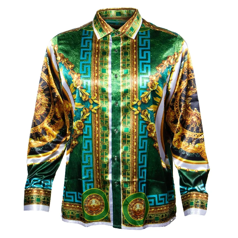 Prestige Green Royal Greek Key Button Up Shirt