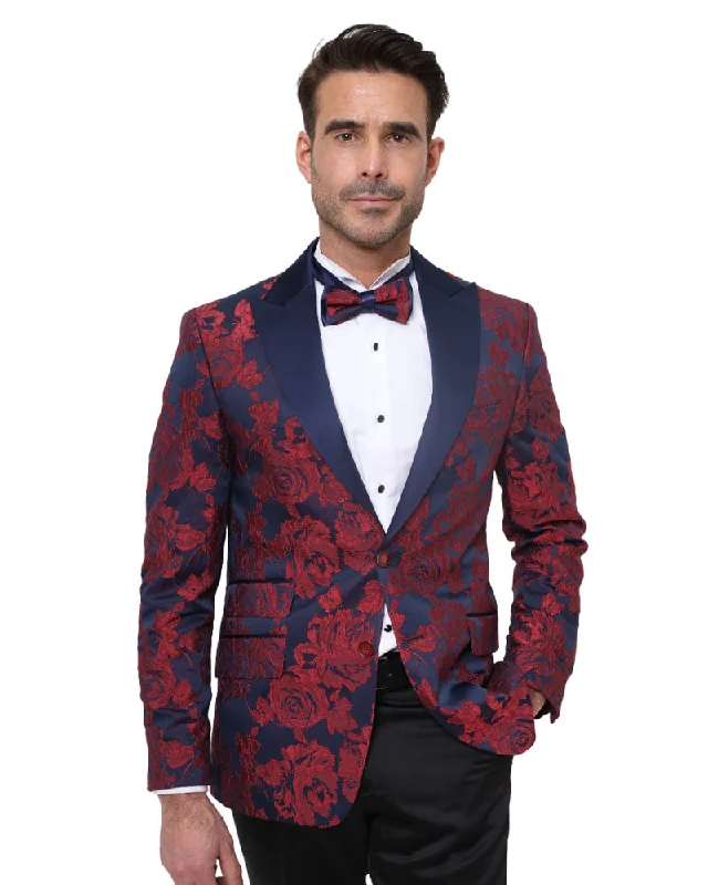 Red Rose Design Blazer with Contrasting Lapel & Matching Bow Tie