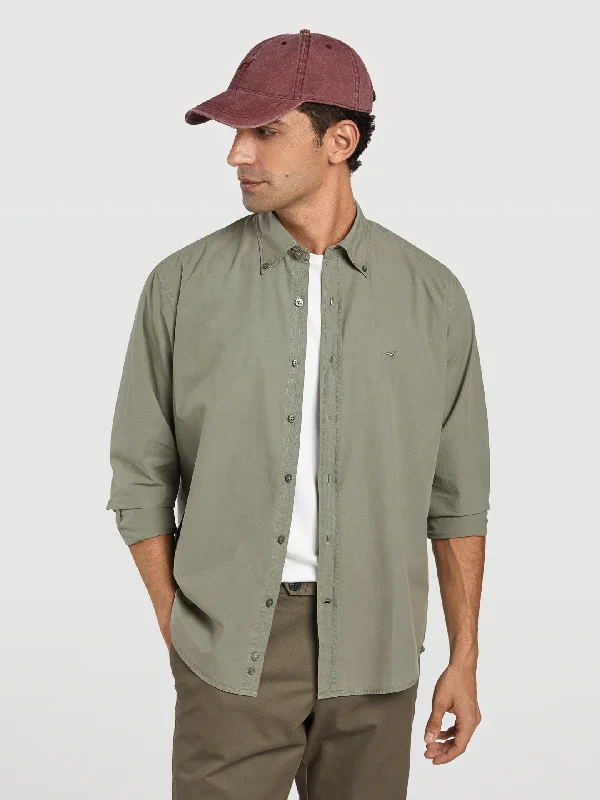 Regular fit plain over dye poplin shirt