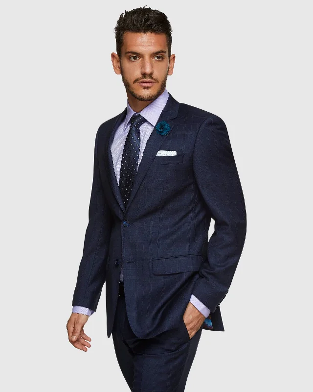 Savile Row Abram Pure Wool Navy Check Suit Set