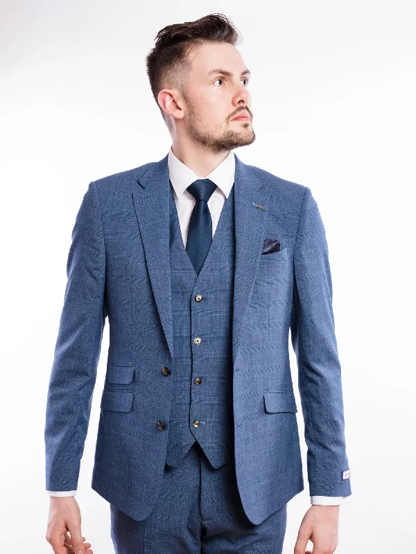 Slim Fit Blue Checked Suit