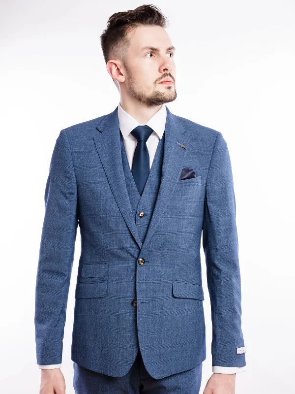 Slim Fit Blue Checked Suit